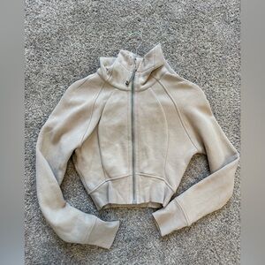 Lululemon Scuba Cropped Full-Zip Hoodie – Heather Bone – Size 2